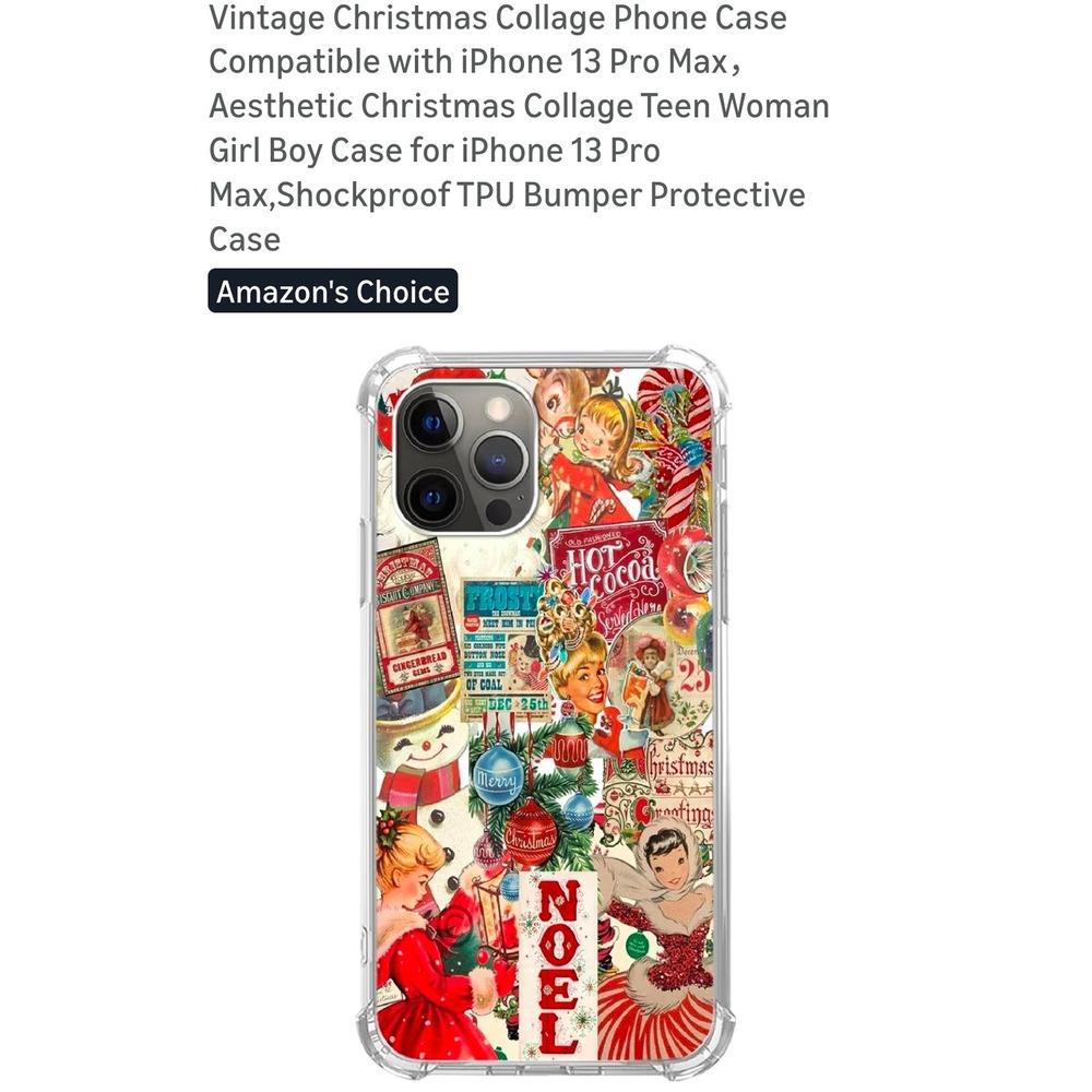 Cjoeizky Vintage Christmas Collage iPhone 13 Pro Max Case Shockproof‎ TPU Bumper